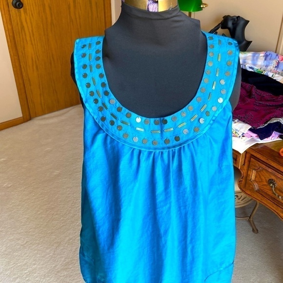 💙 Lane Bryant Beaded Scoop Neck Sleeveless Blouse Turquoise Size 18/20W - Picture 2 of 11